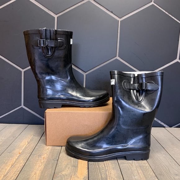 ~Used W/O Box! Womens FY Rainproof Water High Glossy Slip On Boots Black Size 9 - Picture 2 of 6